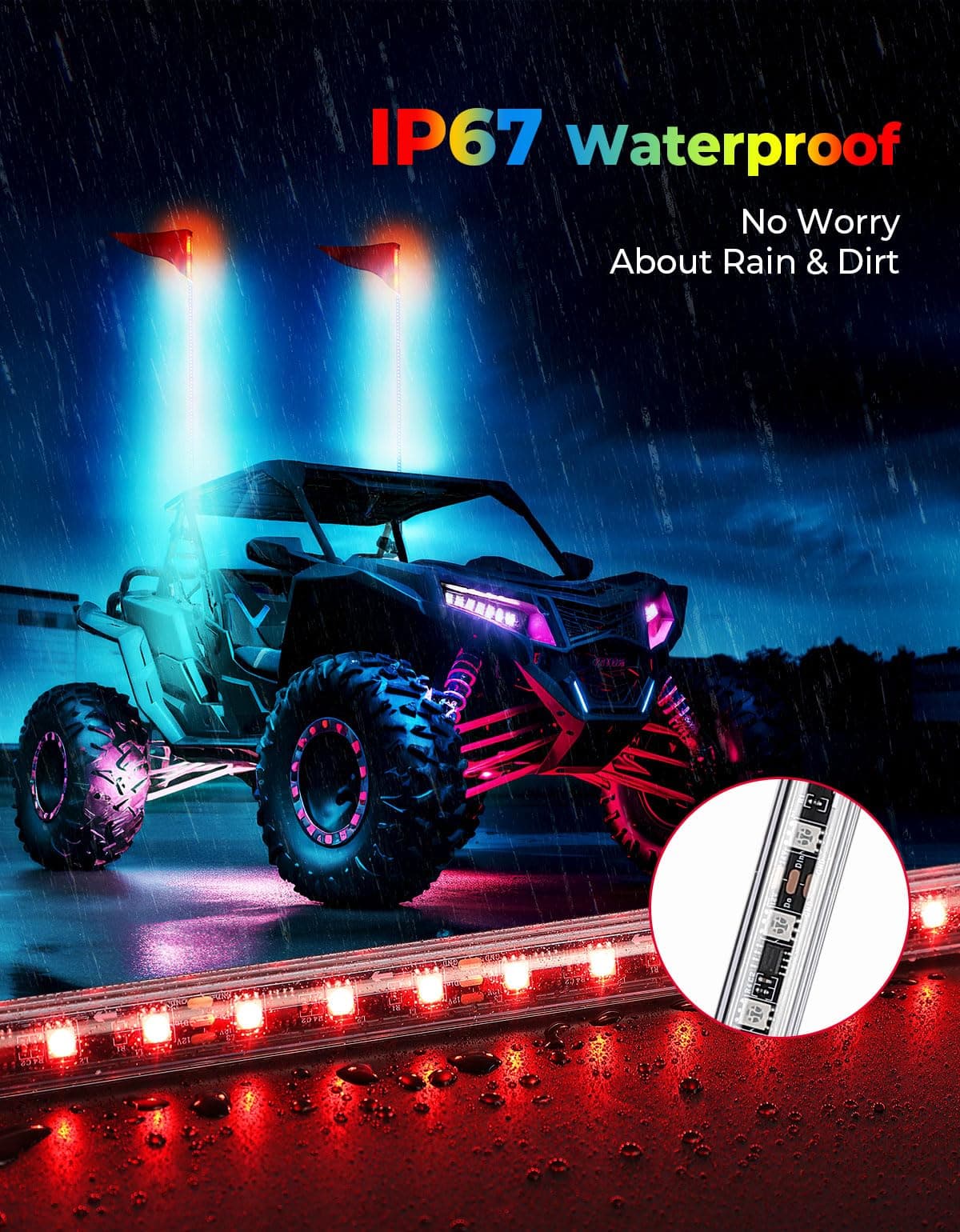 5FT 2PCS Bendable Whip Lights RF Wireless Remote for UTV/ATV/Boat - Image 3