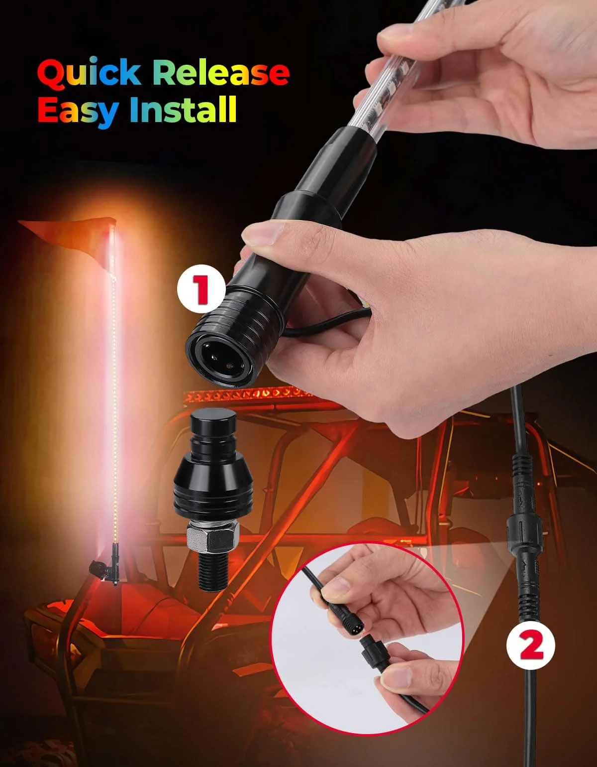 5FT 2PCS Bendable Whip Lights RF Wireless Remote for UTV/ATV/Boat - Image 5