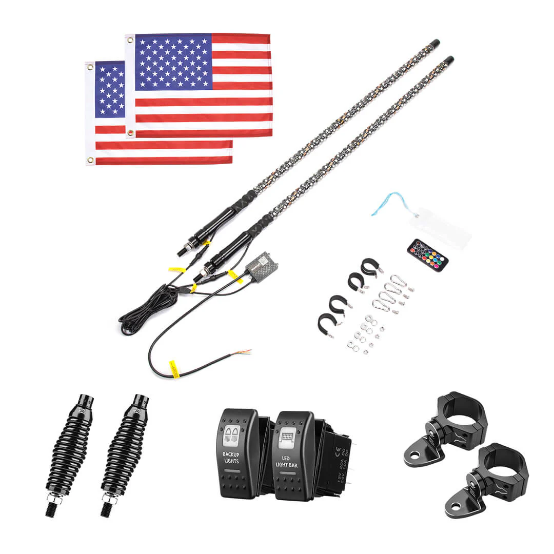 UTV ATV 5FT 2PCS Spiral Whip Light Bluetooth Control w/ Turn Signal Function - Image 10