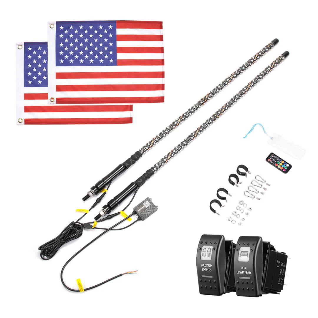 UTV ATV 5FT 2PCS Spiral Whip Light Bluetooth Control w/ Turn Signal Function - Image 12
