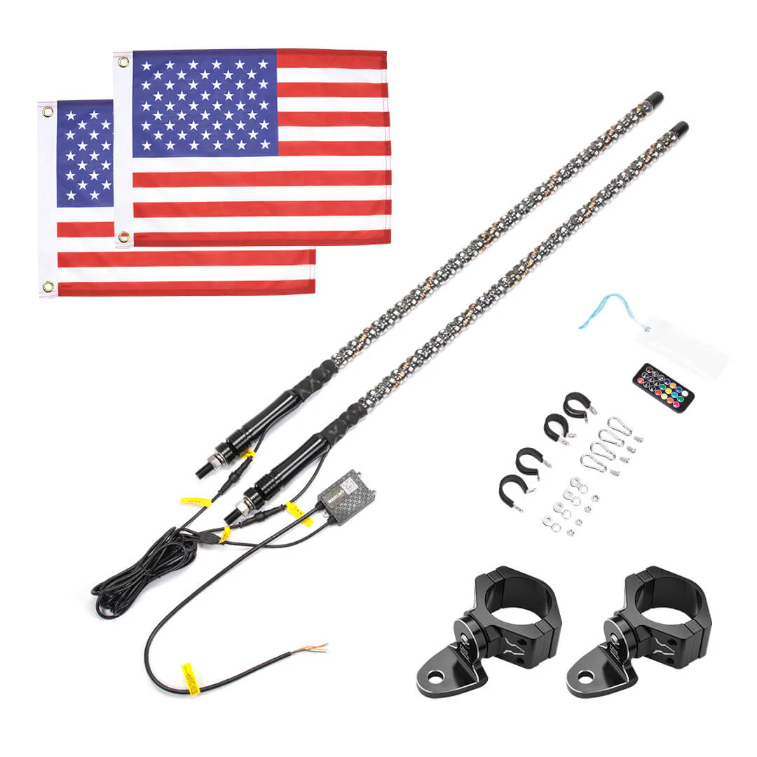 UTV ATV 5FT 2PCS Spiral Whip Light Bluetooth Control w/ Turn Signal Function - Image 9