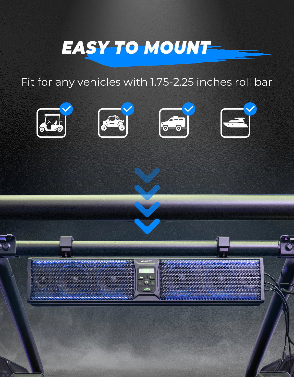 6 Speaker 26 Inch RGB Bluetooth Sound Bar for Polaris RZR/ 570/ 800/ 900/XP/1000/ Pro - Image 8