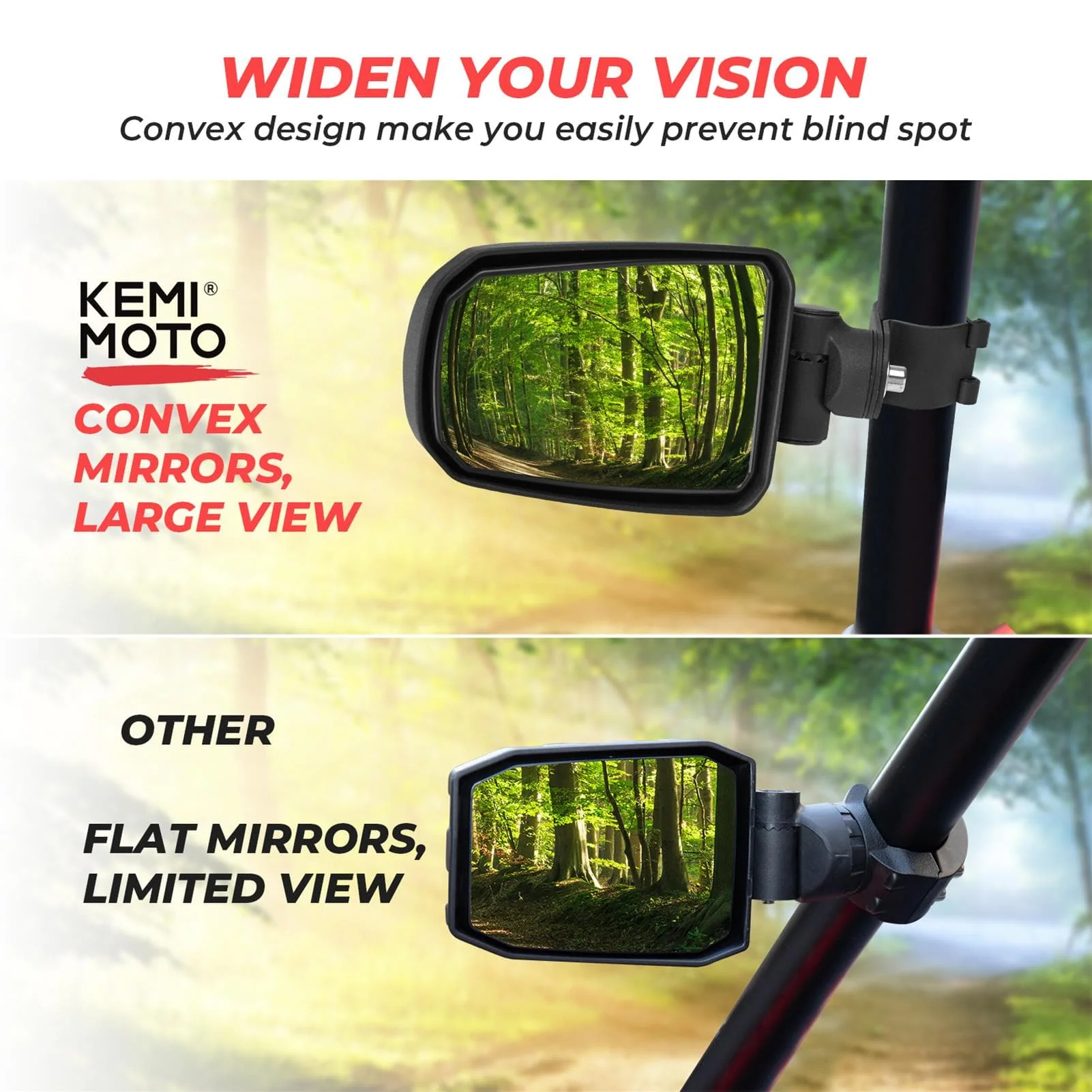 Adjustable Side View Convex Mirror for 1.75" Roll Cage Fit Yamaha Rhino - Image 7