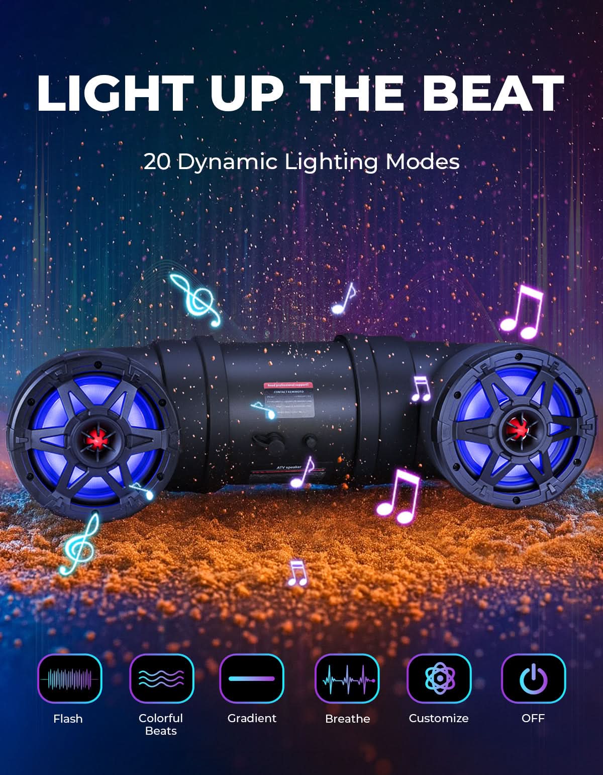 ATV Bluetooth Speaker 6.5" Sound Bar with RGB Lights for Polaris Can-Am - Image 3