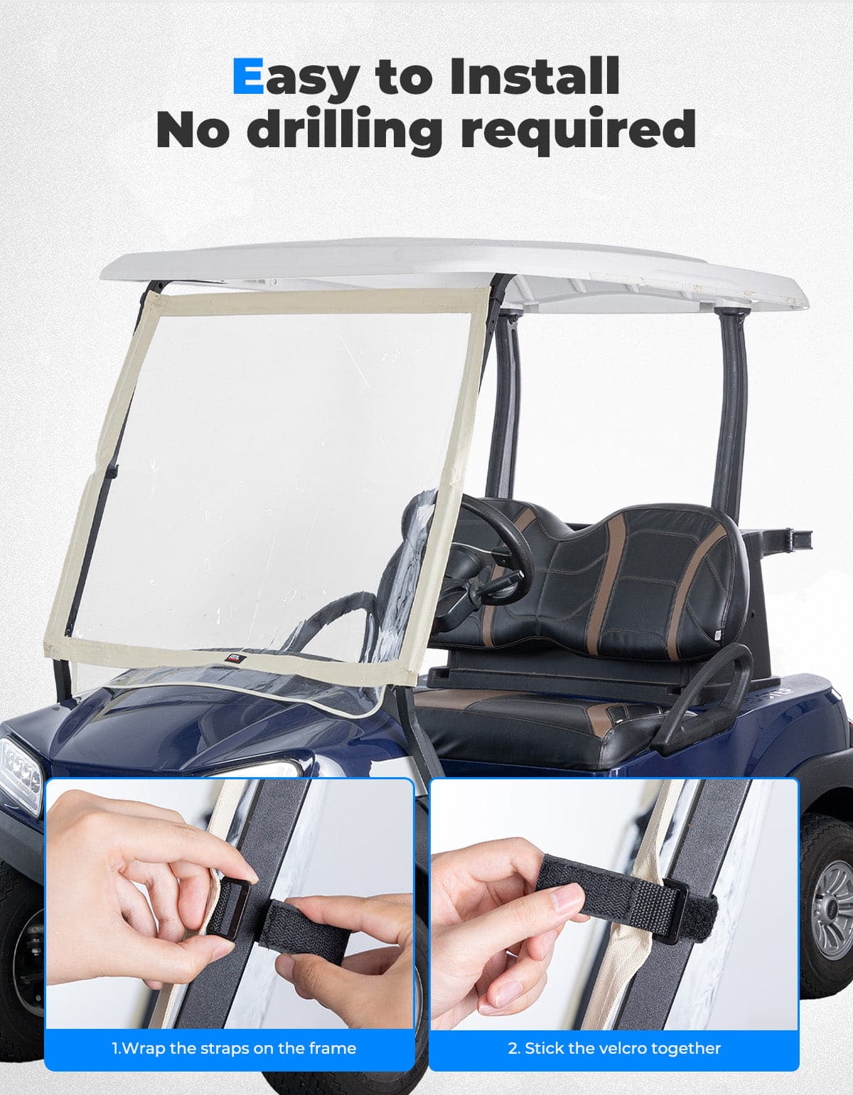 Foldable Golf Cart Windshield for Club Car DS, Tempo, Precedent - Image 4