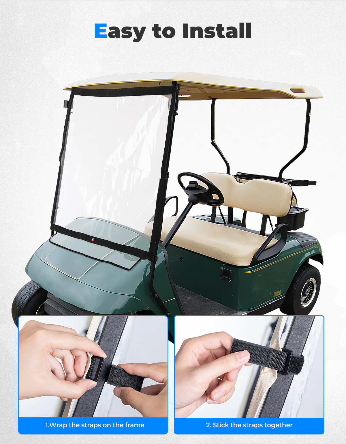 Foldable Golf Cart Windshield for EZGO TXT 1994-2013 - Image 3
