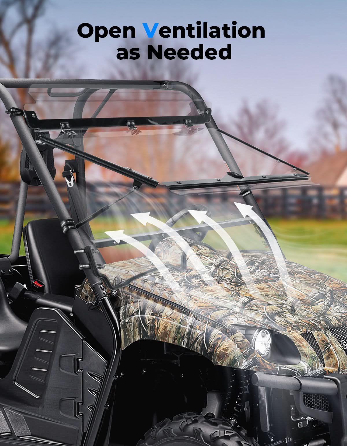 Front Flip Split Windshield for Yamaha Rhino 450 660 2004-2013 - Image 2