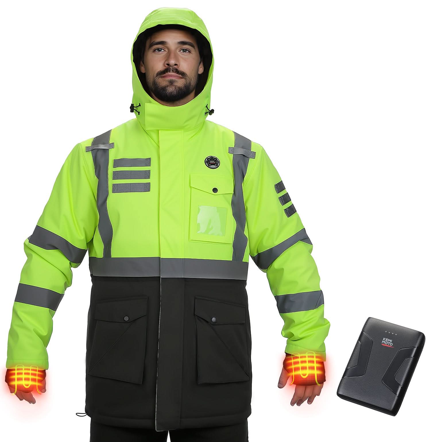 Men’s Heated Safety Jacket with Battery Waterproof Hi-Vis Winter Workwear - Image 2