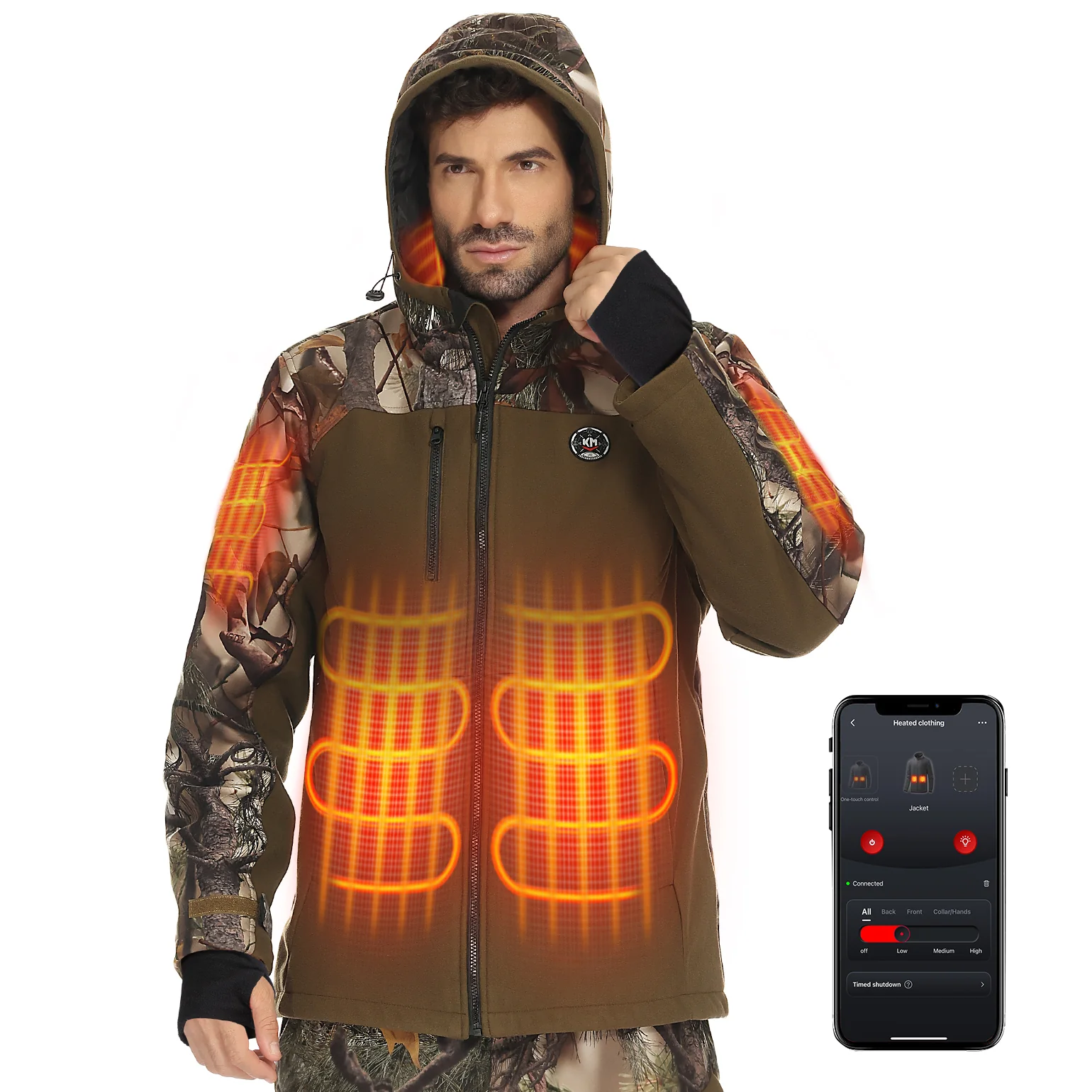 Hooded Heated Camo Jackets with Battery Pack for Hunting Outdoor Hiking - Image 2