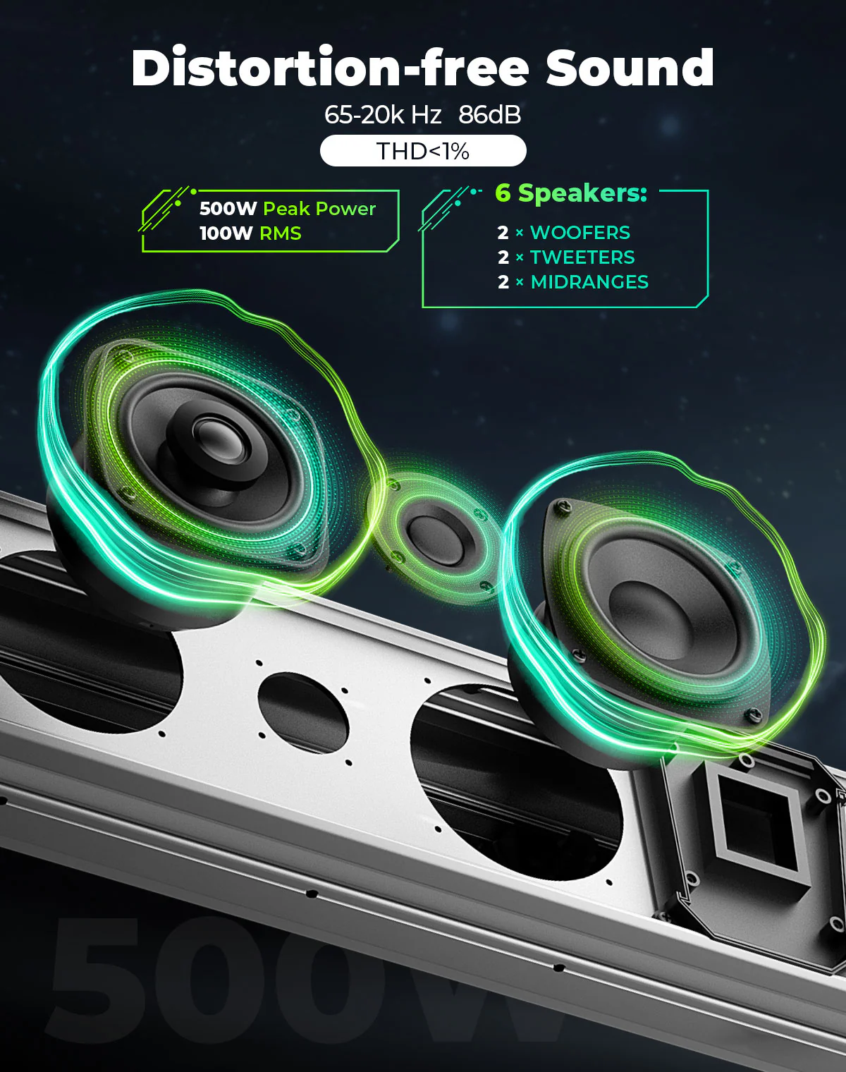 KEMIMOTO Midnight S80 Gen1.5 32" Aluminum 6-Speaker RGB Soundbar Silver - Image 4