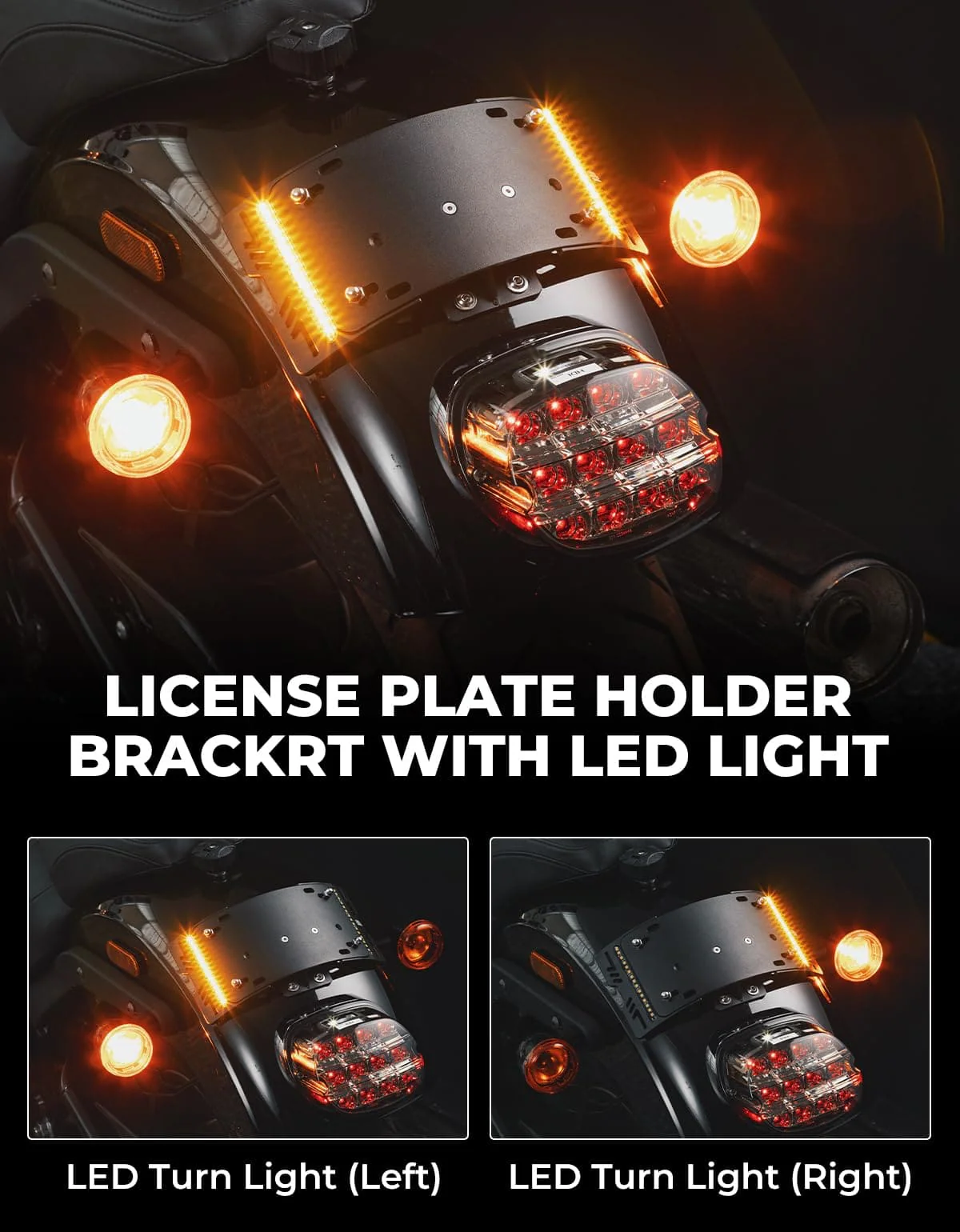 License Plate Bracket Holder W/ Amber LED Light for Softail Cruiser Low Rider - Image 2