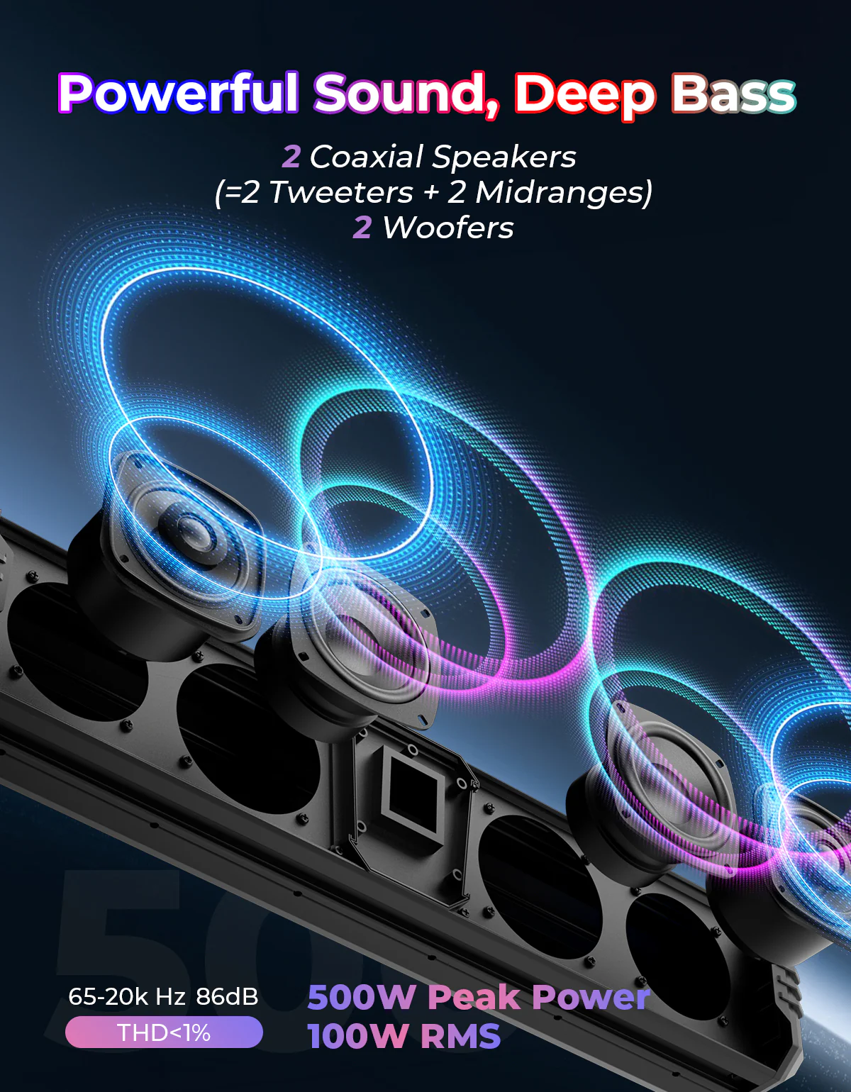 KEMIMOTO Midnight 60 26" 4-Speaker UTV Bluetooth Sound Bar w/RGB Lighting - Image 3