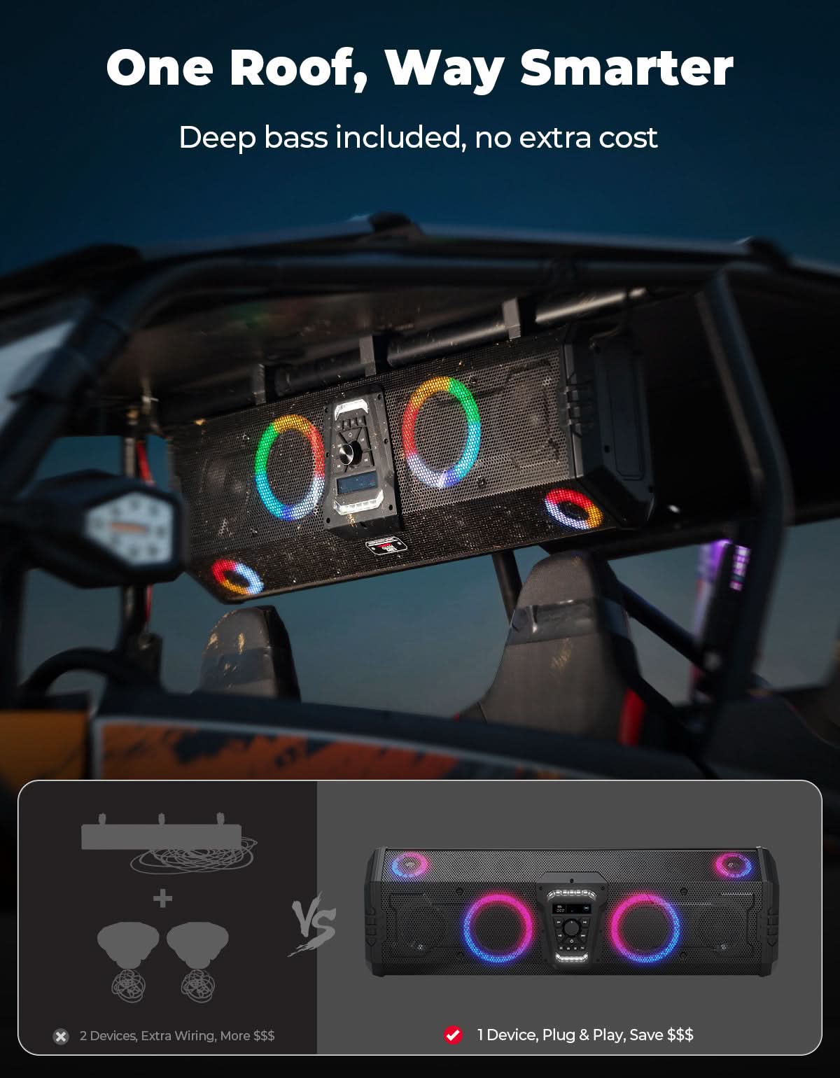 Midnight 90 Roof Soundbar For Can-am Polaris UTV Bluetooth 10 Speakers RGB Lights IP66 Waterproof Dustproof - Image 5