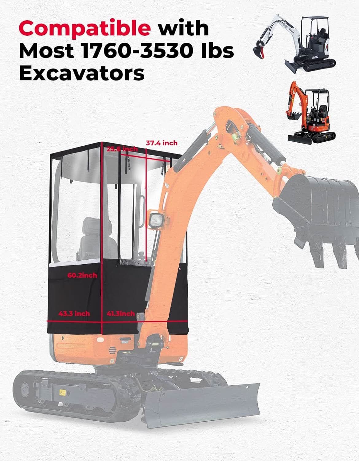 Mini Excavator Cover 600D Oxford Fabric for Bobcat E20 & Kubota U17 (1760-3530 lbs) - Image 2