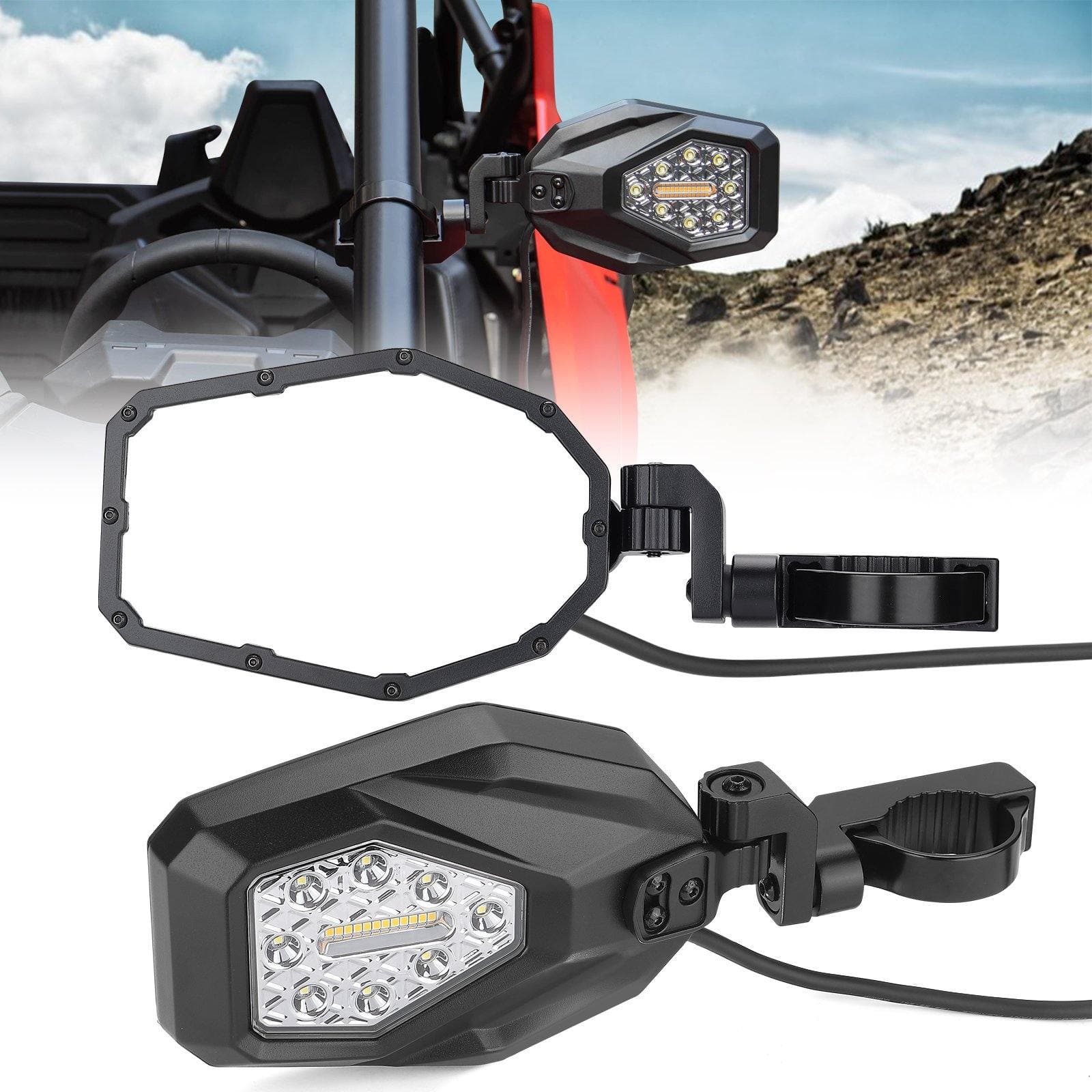 Mirrors with LED Turn Signal Lights(New Design) Compatible With Polaris Ranger - Image 8
