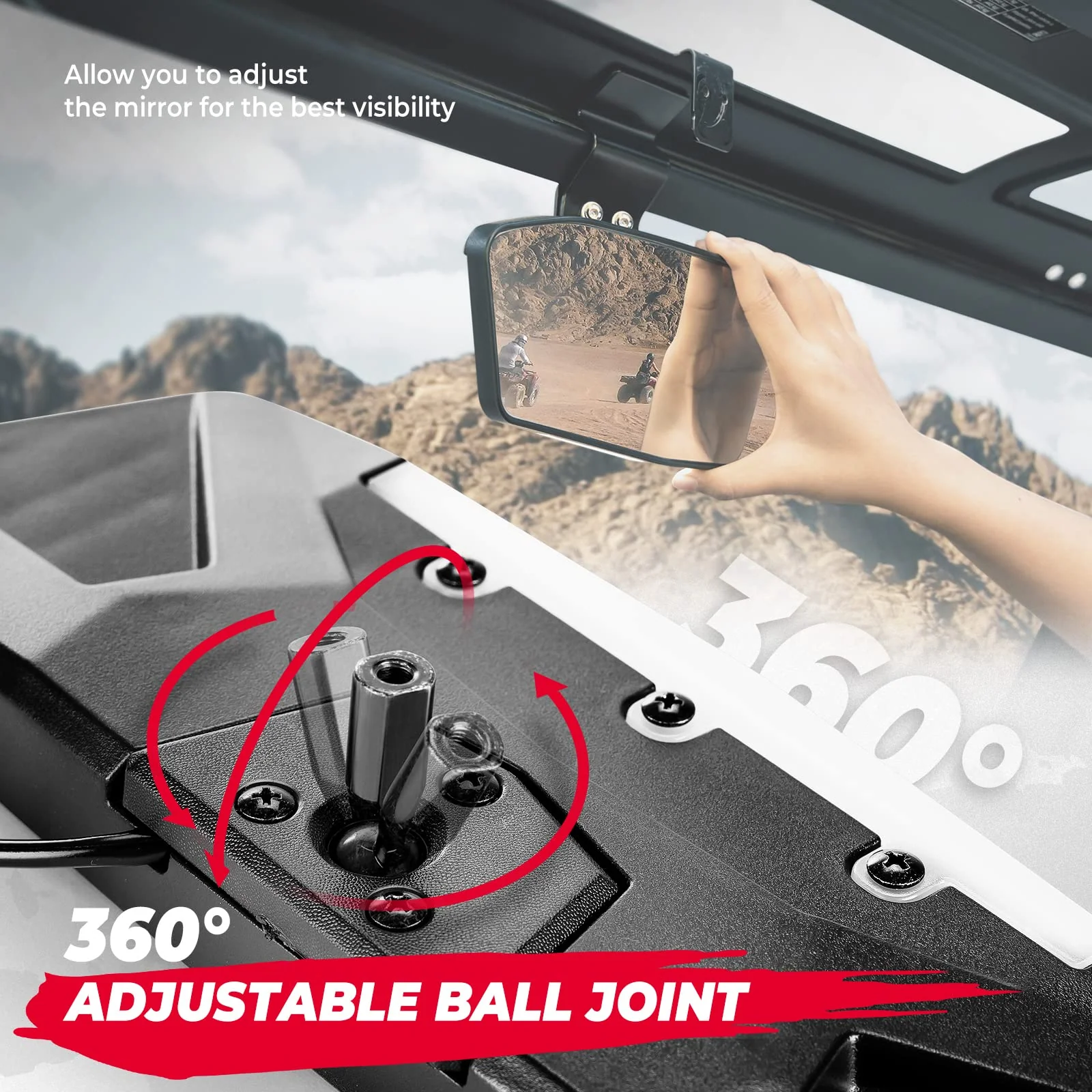UTV Rear View Mirror with LED Light for Polaris Ranger/ Defender 2015-2024 - Image 3
