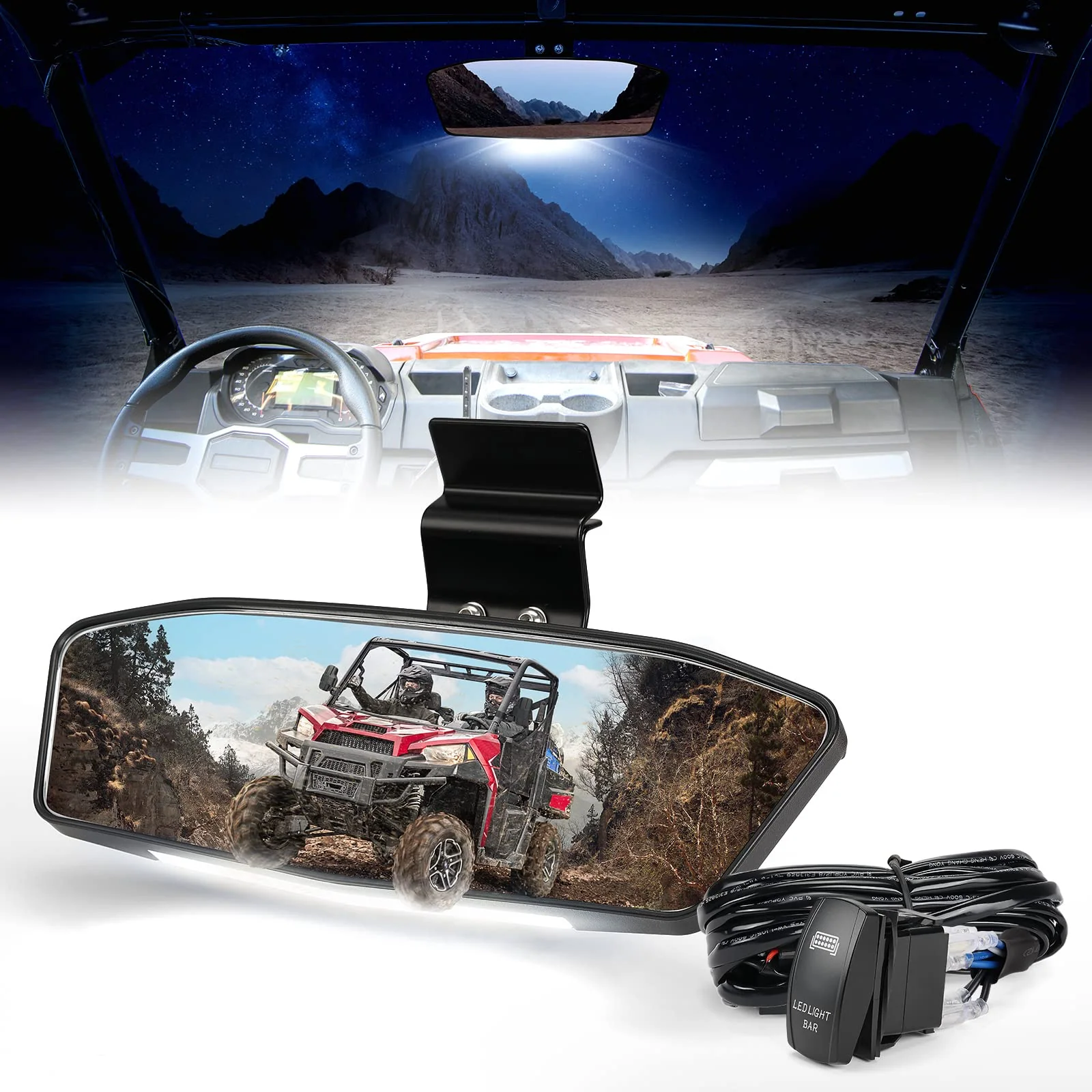 UTV Rear View Mirror with LED Light for Polaris Ranger/ Defender 2015-2024 - Image 8