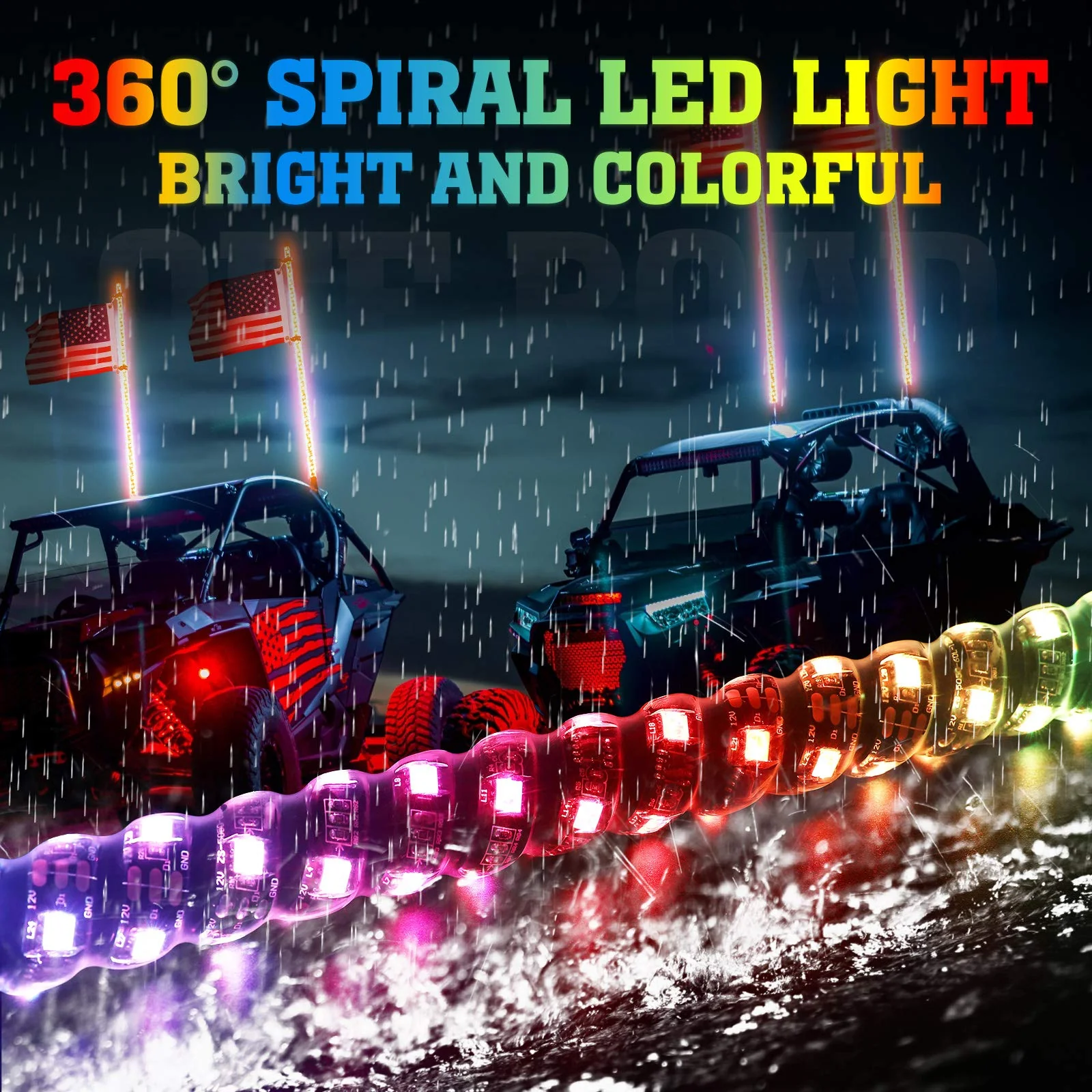 3FT Spiral Whip Light with RF Remote Control, 366 colors, 2 pcs - Image 3