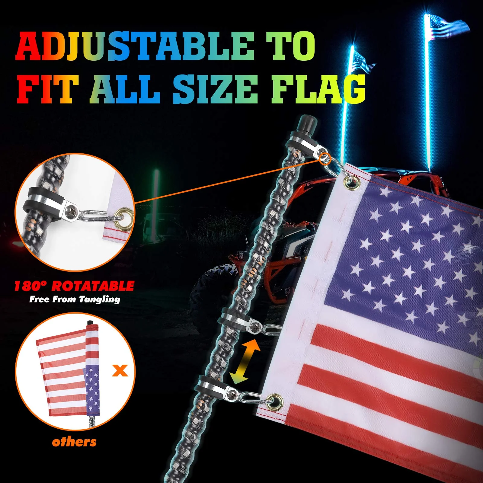 3FT Spiral Whip Light with RF Remote Control, 366 colors, 2 pcs - Image 5