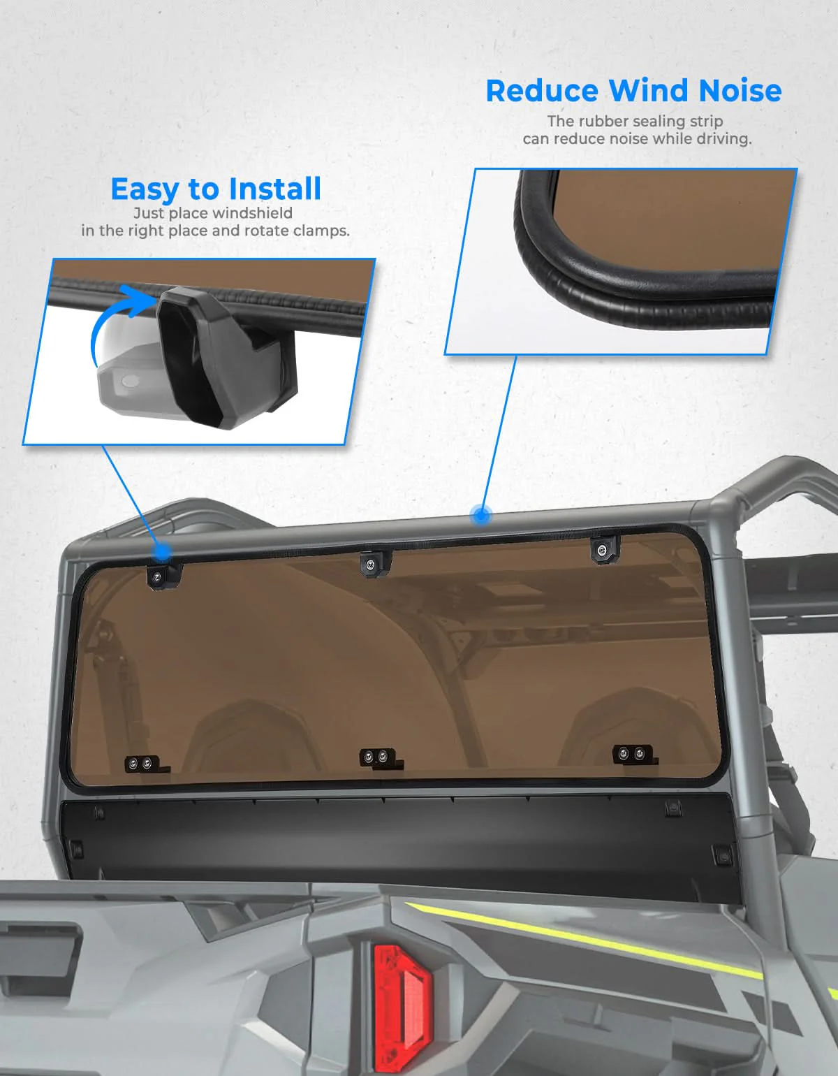 Tinted Rear Hard Windshield for Polaris General 1000/4/XP 1000/4 2016-2025 - Image 3
