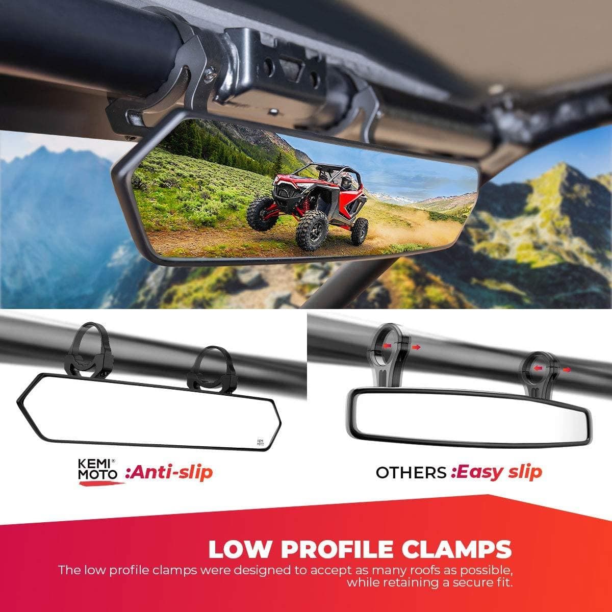 UTV 1.65"-2" Rear View Mirror & 1.75" Round Tube Convex Side Mirror - Image 5