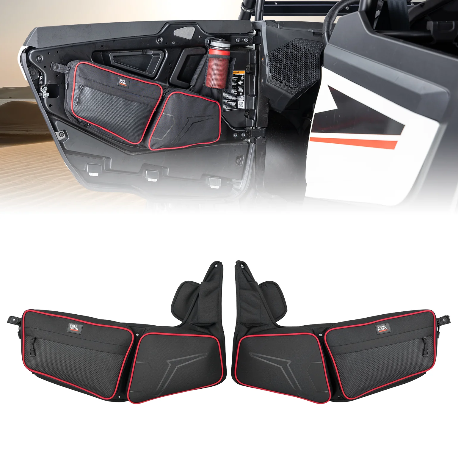 UTV Front Side Door Bags for Polaris RZR, Red