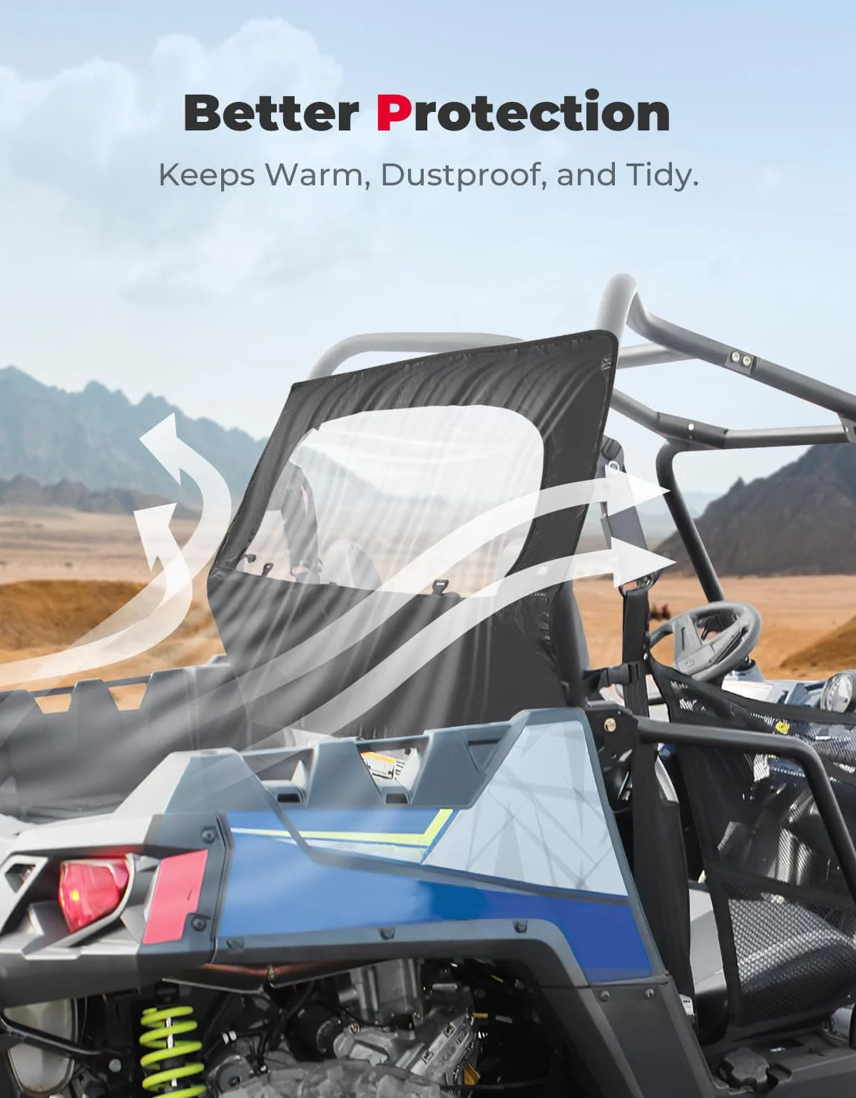 UTV Rear Windshield with Zipper for Polaris RZR 570, RZR Trail 570, 800, S 800, 900 - Image 2