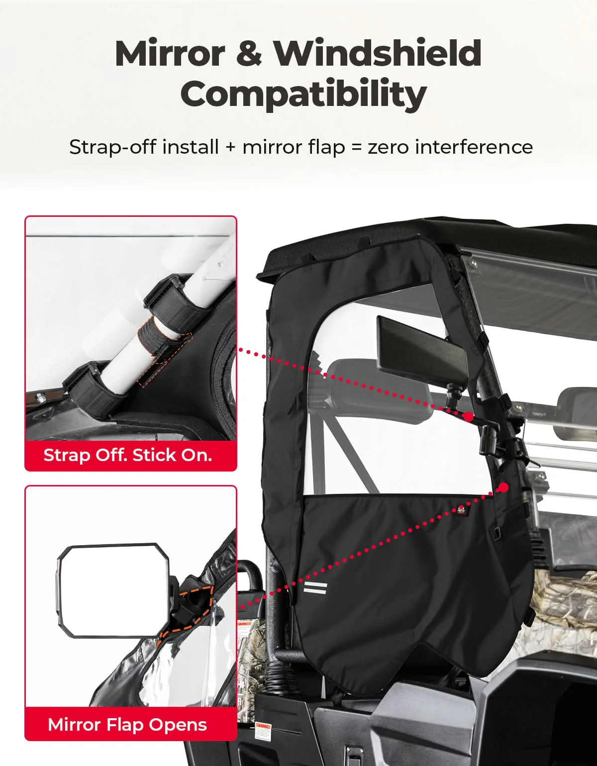 UTV Soft Doors for Hisun, Coleman, Axis, Massimo 500/700 – Waterproof Windproof Cab Enclosure - Image 4