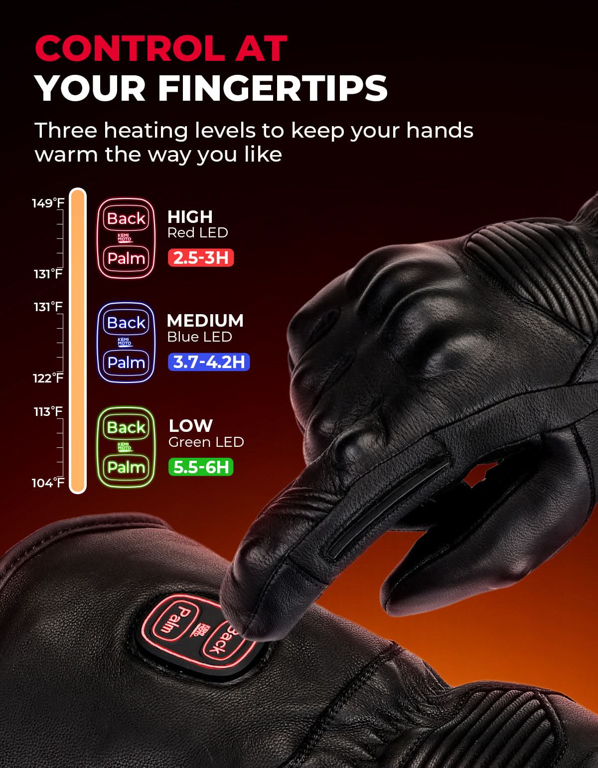 Heated Motorcycle Gloves Sheepskin 7.4V Battery Waterproof Touchscreen - Image 3