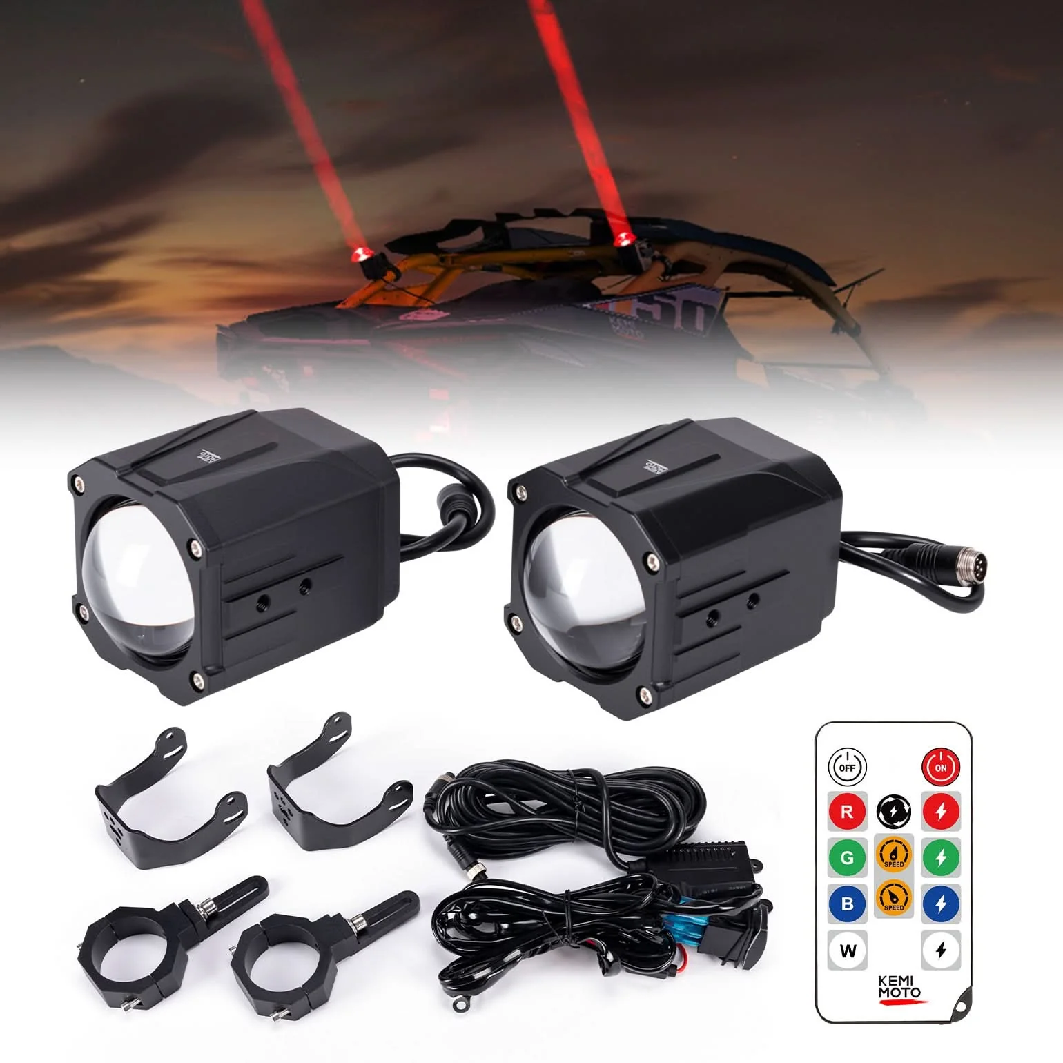 Whipless LED Chase Lights – 9 Flash Modes, Fits 1.5''–2'' Roll Cages – Compatible with RZR, Maverick X3, Defender, CFMoto